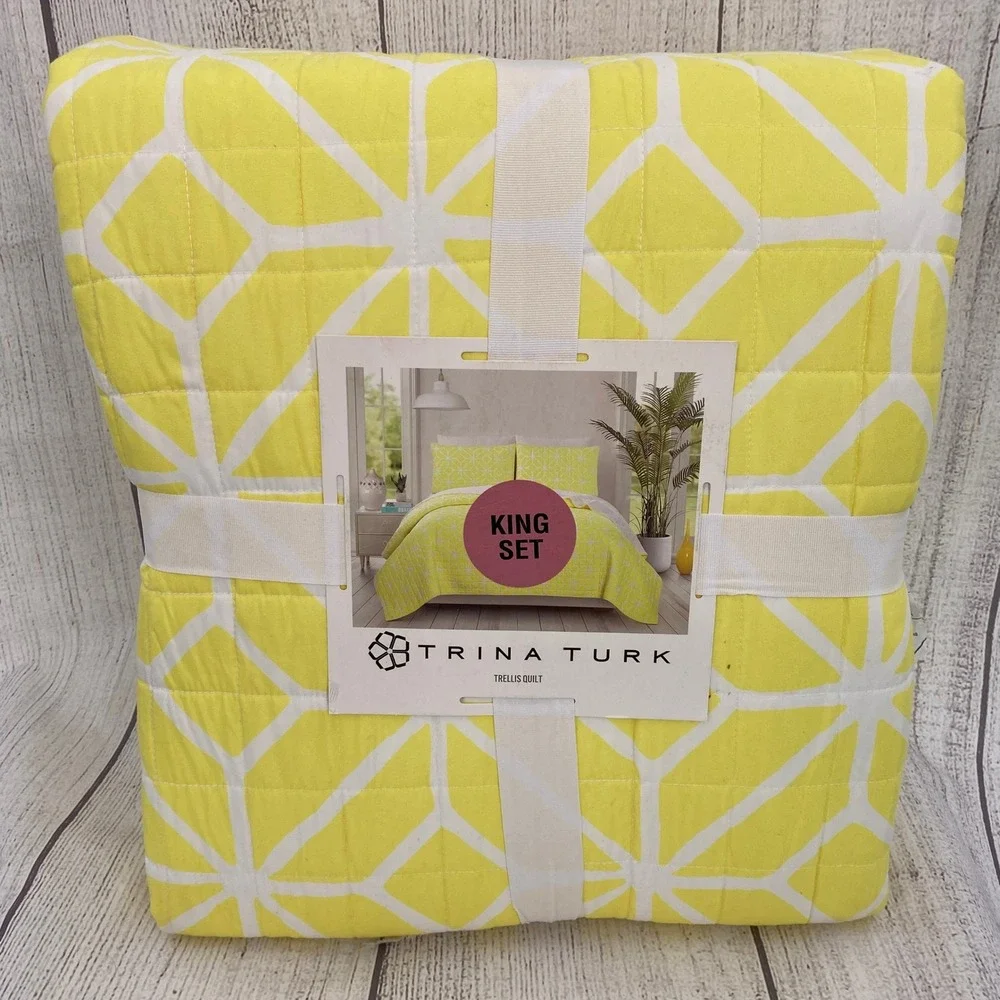 Trina Turk Trellis Quilt Set King Yellow Geometric Modern Bedding Colorful Bold